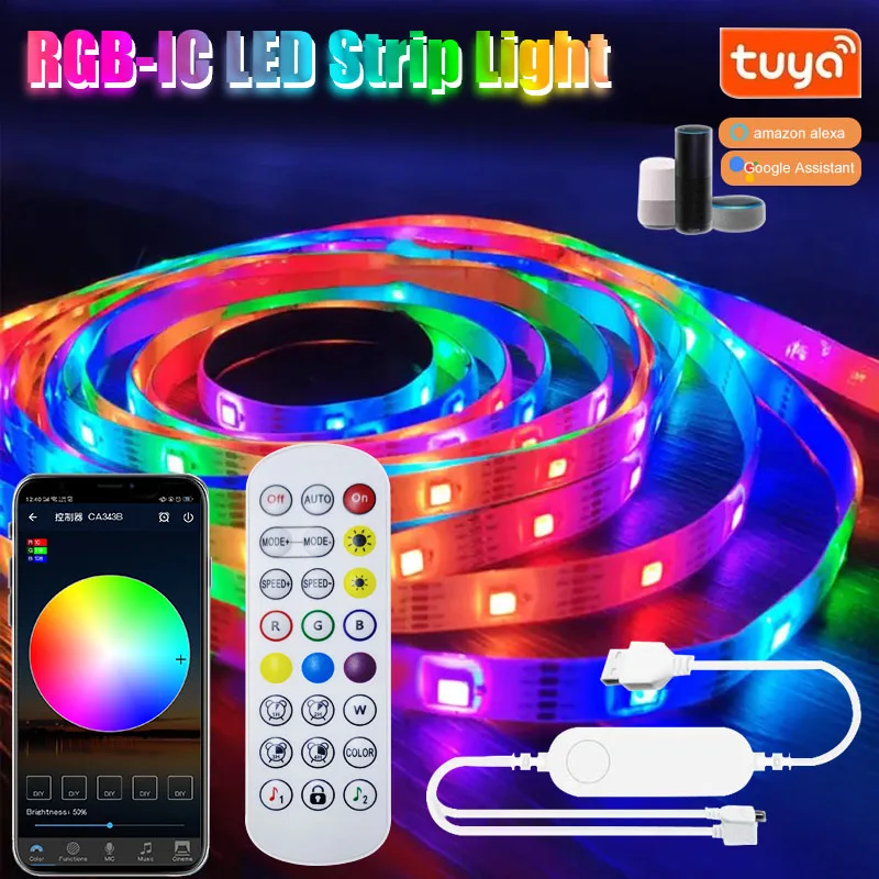 Tuya RGB LED Strip Lights 5V Smart LED Light with Music Sync RGB-IC Dreamcolor Chasing Strip Flexible Tape for Gaming Room Party