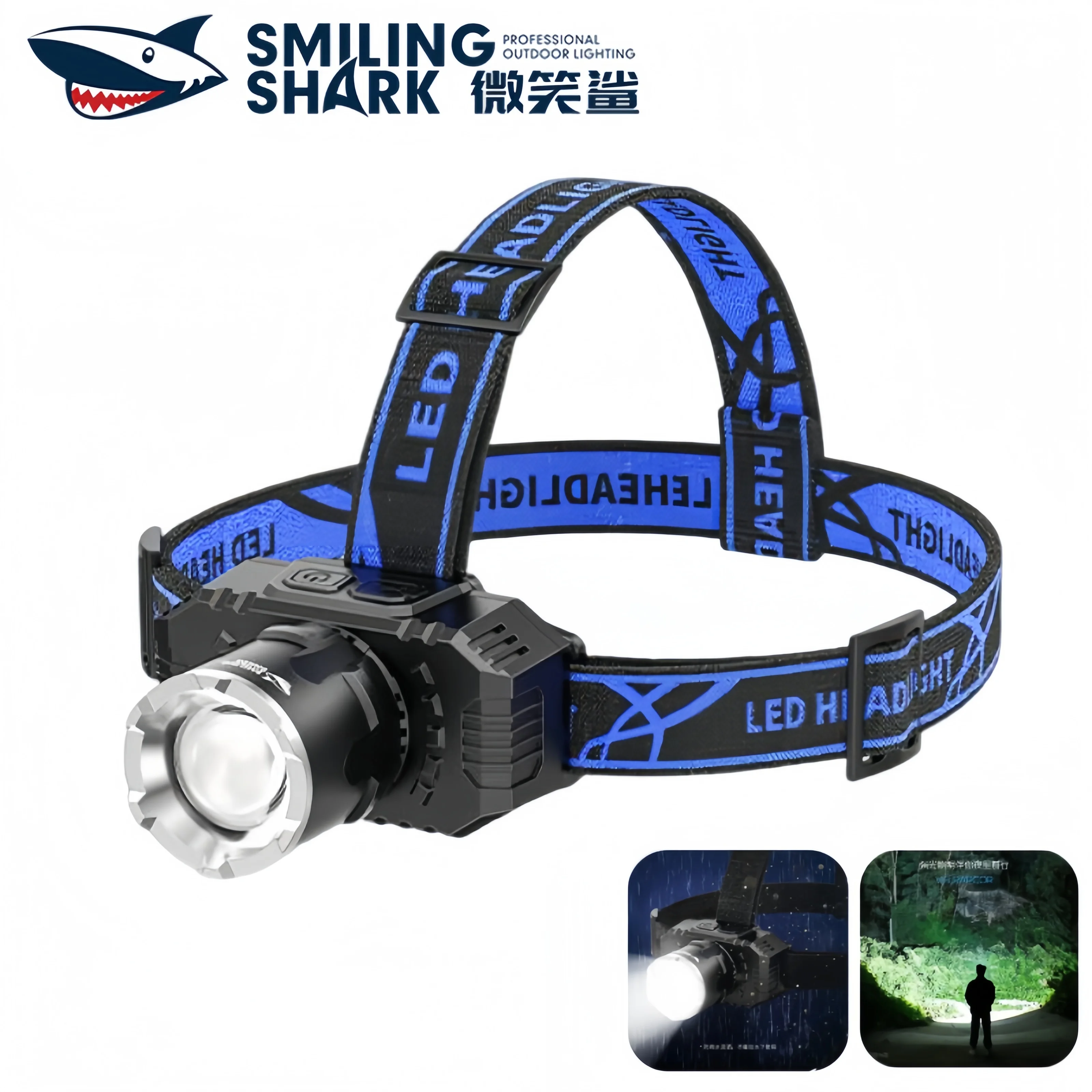 Smiling Shark LED Headlight 5Mode Type c Rechargeable P50 Super Bright 5000LM Waterproof Outdoor Fishing Lighting TD0181