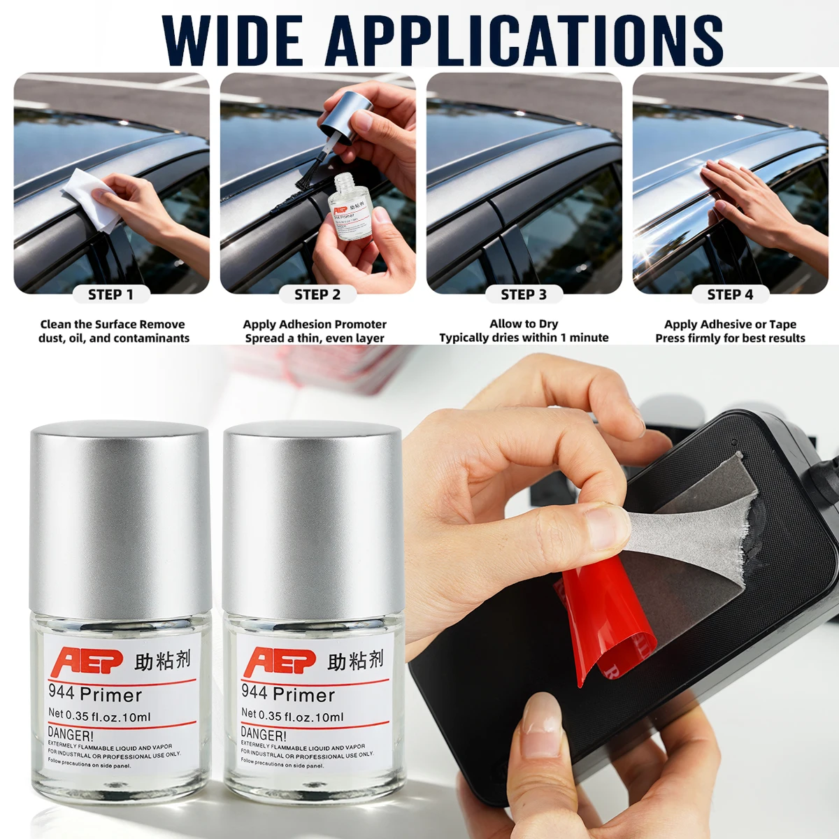 Adhesive Adhesion Promoter Automobile Foam Tape Primer Car Wrapping Application Tool 10mL Car Adhesion Promoter Car Tape Primer