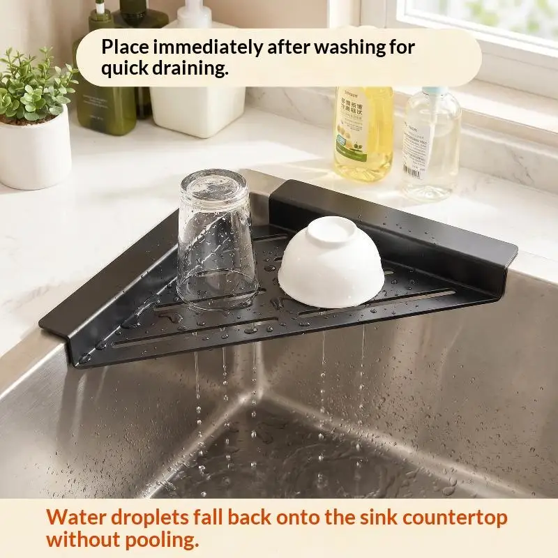 Kitchen Sink Corner Storage Rack Quick Drainage Space Saving Multifunctional Holder for Dish Soap Sponge Scrubber