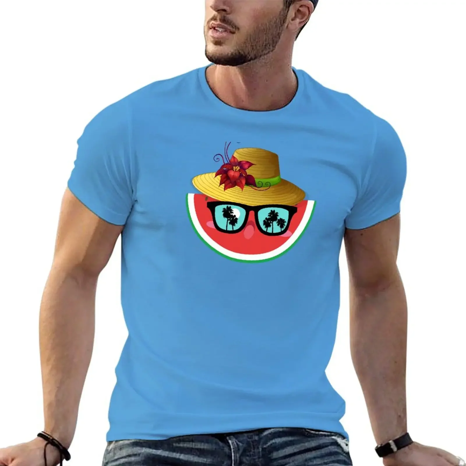 Hello Summer Watermelon T-shirt customizeds cute tops animal prinfor boys Men's clothing