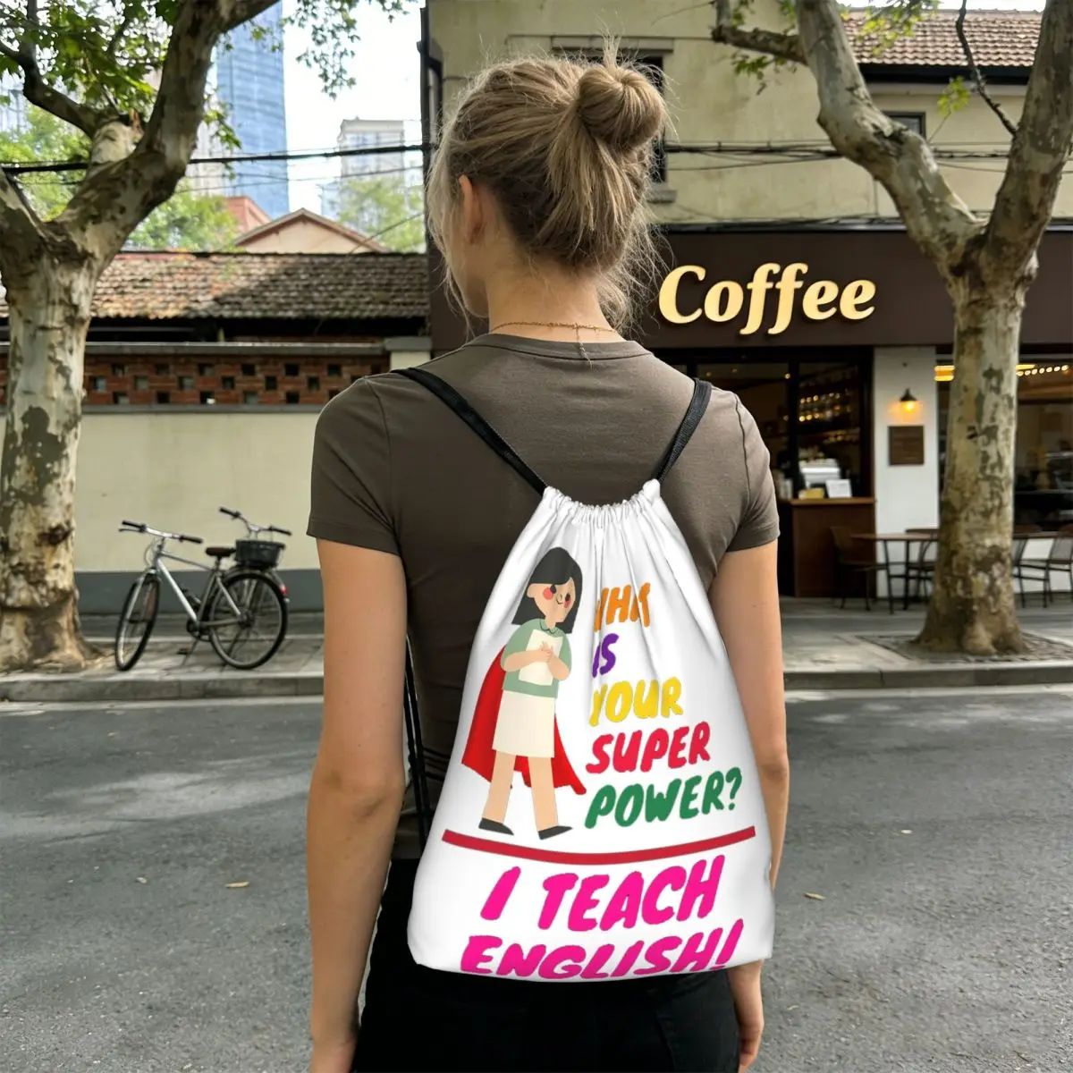 English Teacher Appreciation Backpacks Fashion Drawstring Bags Sports Bag Book Bags for Man Woman School