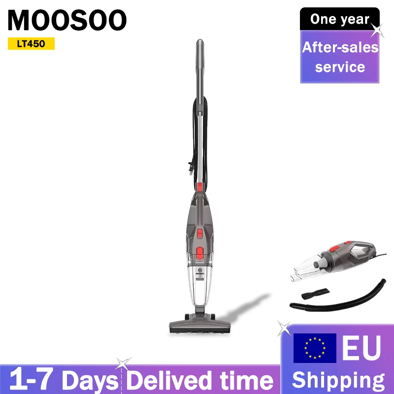 Moosoo LT450 4-in-1 steelstofzuiger met snoer, 15Kpa krachtige zuigkracht, 450W, 0,8L stofreservoir, 4-traps filtratie, zelfstaand