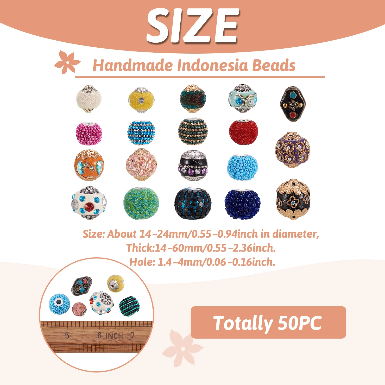 50Pcs Handmade Indonesia Beads Retro Antique Loose Beads Random Mixed For DIY Jewelry Making Necklace Bracelets Accessories