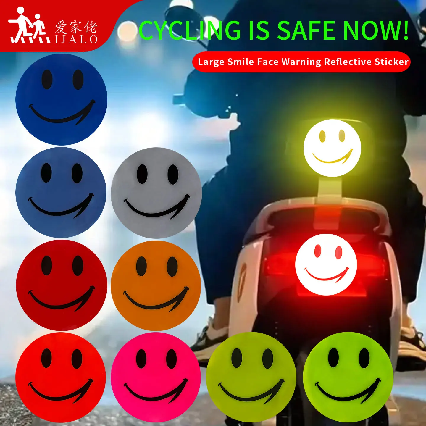 Big Smile Reflective Sticker Bag Backpack Sticker Smile Face Sticker Motorbike Bicycle Decoration Decal Fluorescent Yellow Green