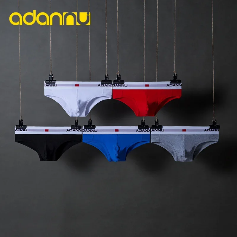 ADANNU men's underwear pull-up cotton low-waist solid-color U-bump triangle pants sexy shorts AD44 beach shorts