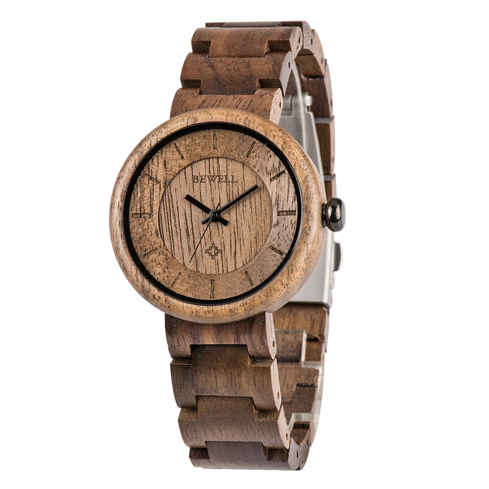 Minimalist Watch with Natural Handmade Dual Display 38mm Dial Coated Glass Adjustable Strap for Unisex