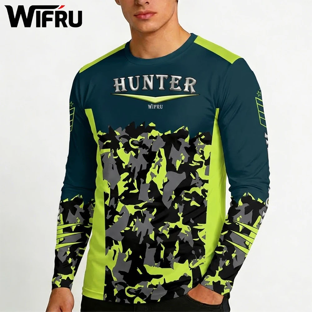 

Men's Outdoor Hunting Print T-shirt Camouflage Sports Breathable Base Layer Shirt Street Fashion Casual O-Neck Long Sleeve Tops