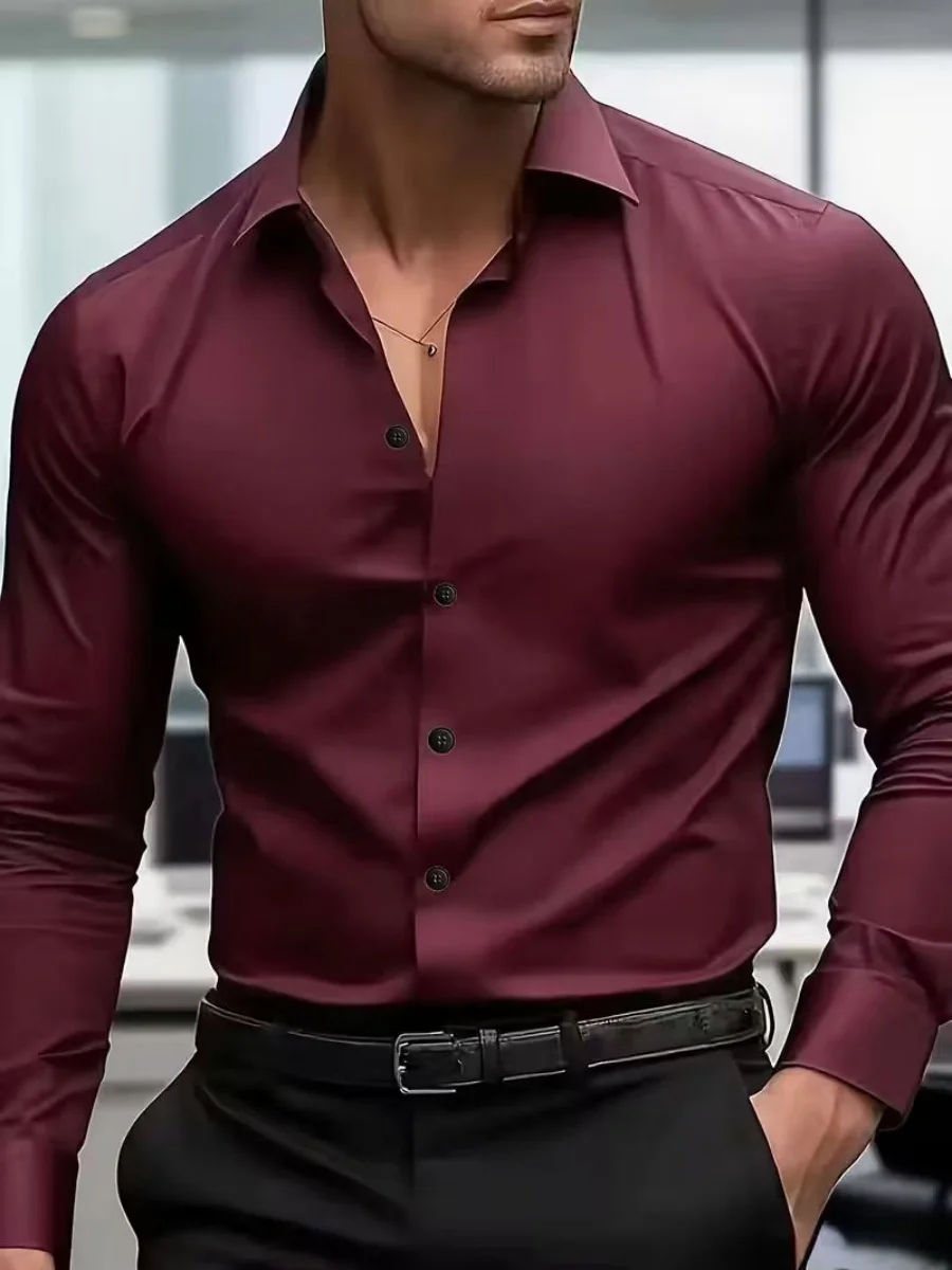 

2025 New Men's Shirt, Stylish Long-Sleeved Casual Solid Color Stretch Men's Wedding Shirt, Fast Shipping