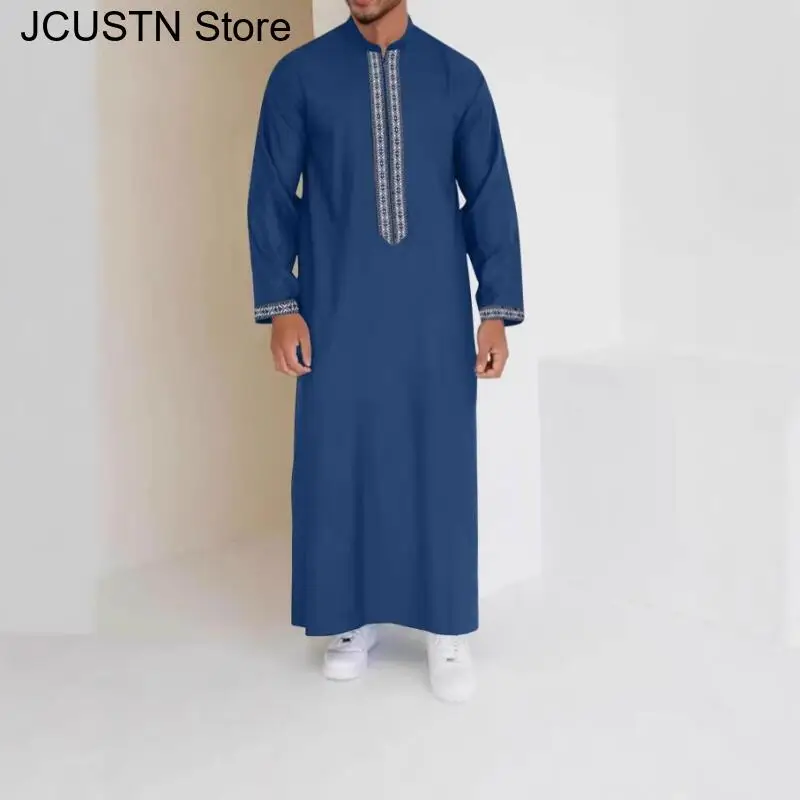 Muslim Long Robe Men Zipper Collar Simple Arabic Style Coat Jacke Cross-Border Mens Muslim Gown Saudi Arabian Clothing