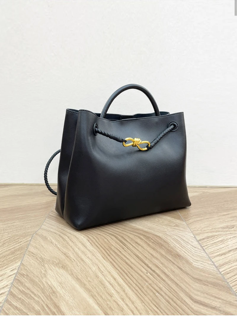 Laid-back Preppy Style 2024 Autumn Winter New Cowhide Tote Bag  Knot Handbag Single Shoulder Slant Cross Large Women...