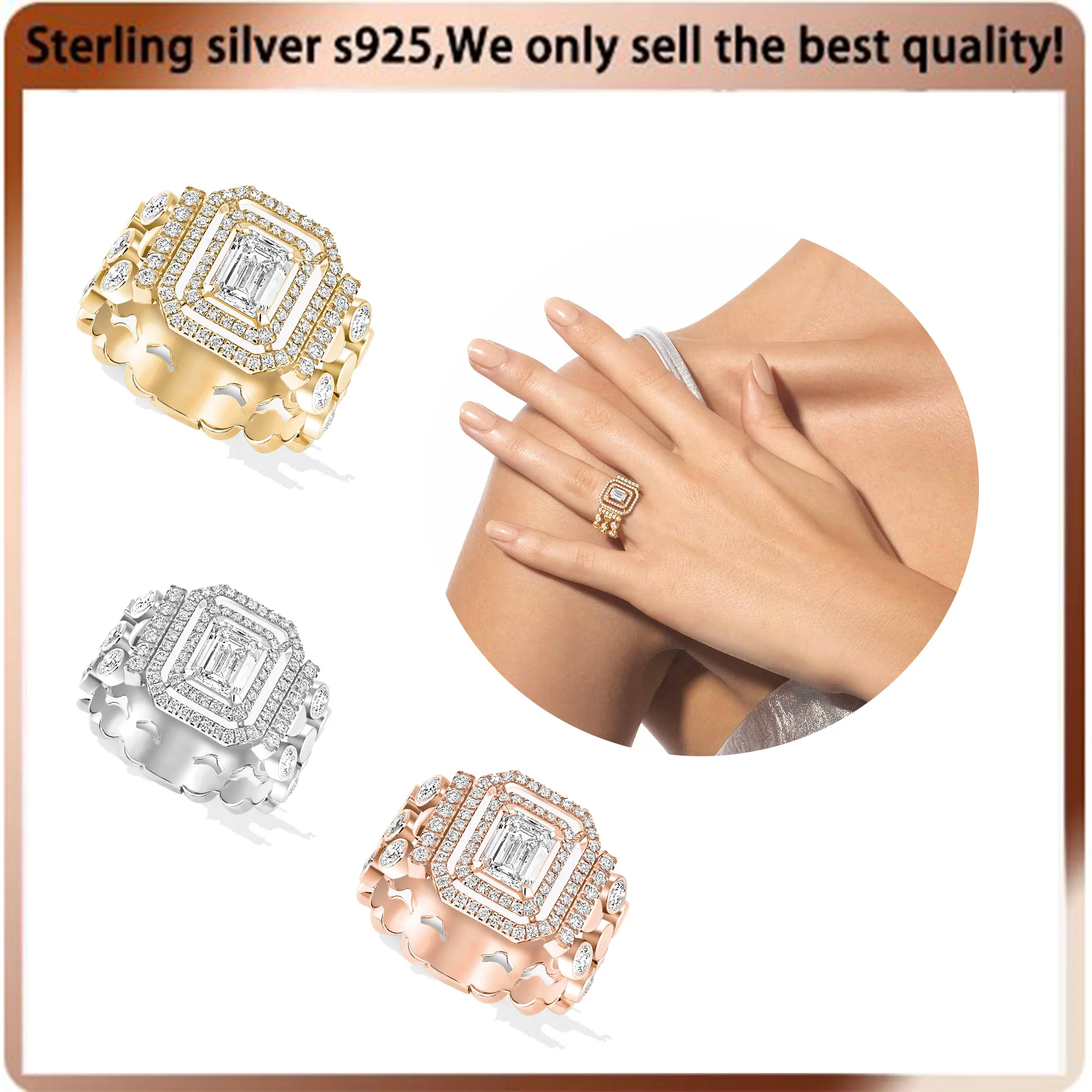 Solid Silver S925 Classic Pair Ring Wedding Anniversary Personalized Jewelry for Messika Style