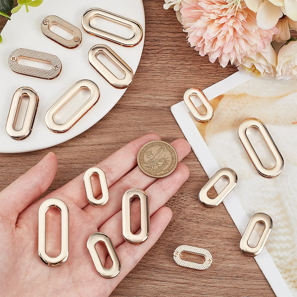 16Pcs 4 Style Zinc Alloy Screw-in Grommet Eyelet Findings for Bag Making Oval Light Gold 2.55~4.35x1.4~1.9x0.55~0.65cm view 4