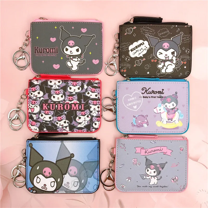 Kawaii Sanrios  Wallet Keychain  My Melody Kuromi Pu Casual Money Bag Coin Purse Card Holder Cute Folding Card Bag Female Walle