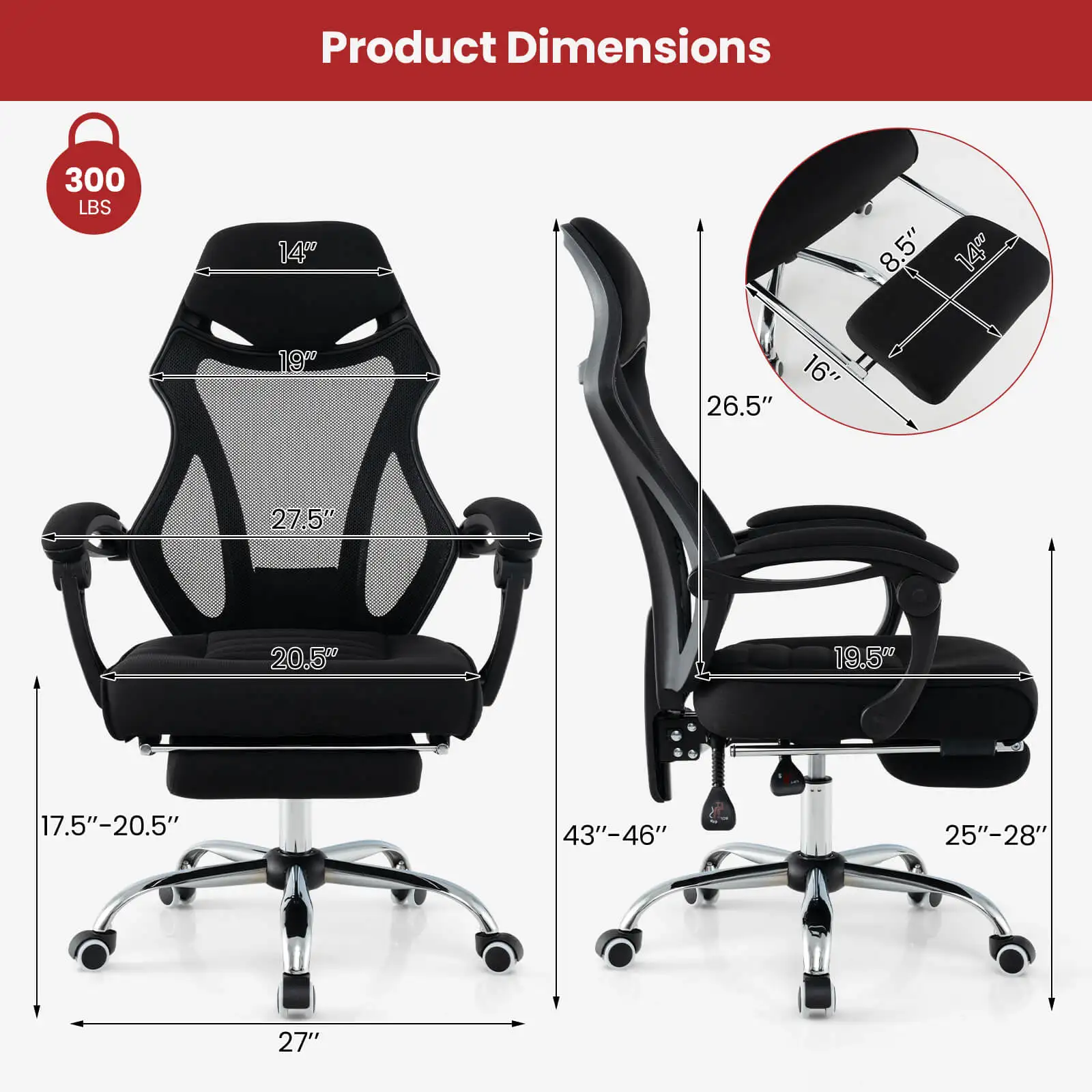 Ergonomic Mesh Office Chair with Footrest Height-Adjustable & Tilting Backrest