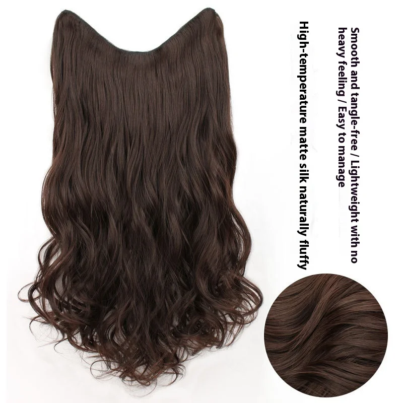 여성용 긴 가짜 머리 곱슬 머리 V자형 헤어 익스텐션 클립인 보이지 않는 풍성한 웨이브 합성 머리 헤어 익스텐션