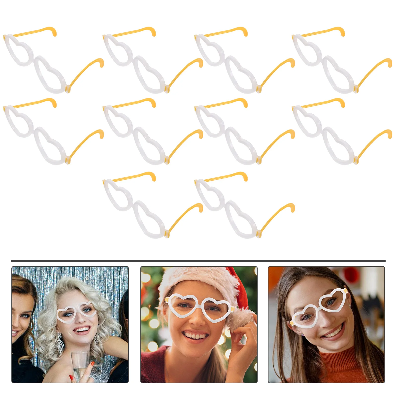 

10Pcs Glow Heart-Shaped Eyeglasses Lightweight Portable Decorative Gadget for Parties Weddings Outdoor Activities