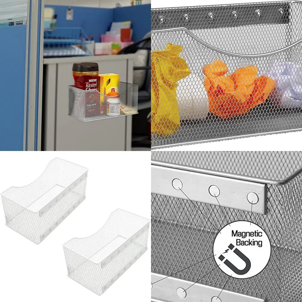 

Органайзер с магнитной корзиной из проволочной сетки, серебристый, большой (белый) — для кухни, офиса, холодильника, микроволновой печи