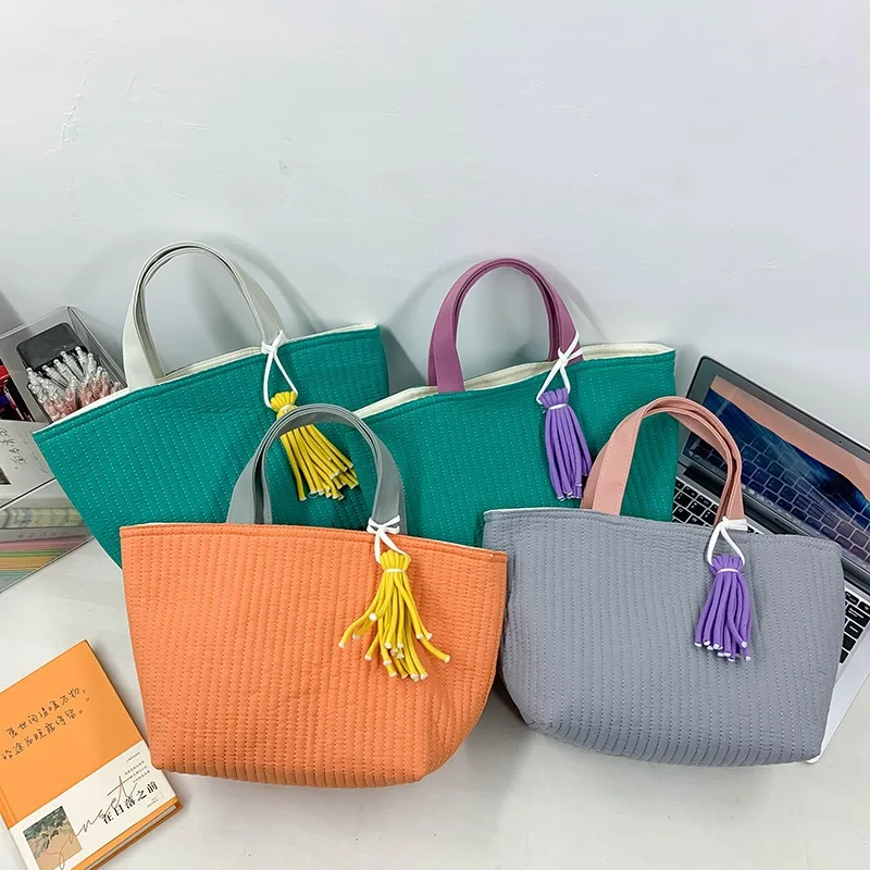 Mummy Bag Korean Style Quilted Large Capacity Simple Cotton Parent-child Interaction Portable Street Fashion Handbag Phone Pouch