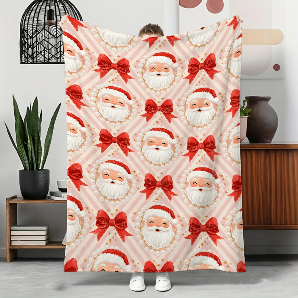 Retro Christmas Santa Claus Blanket Vintage Bow Knot Throw Blankets Holiday Party Home Decor Soft Bedding Bed Sofa Cover