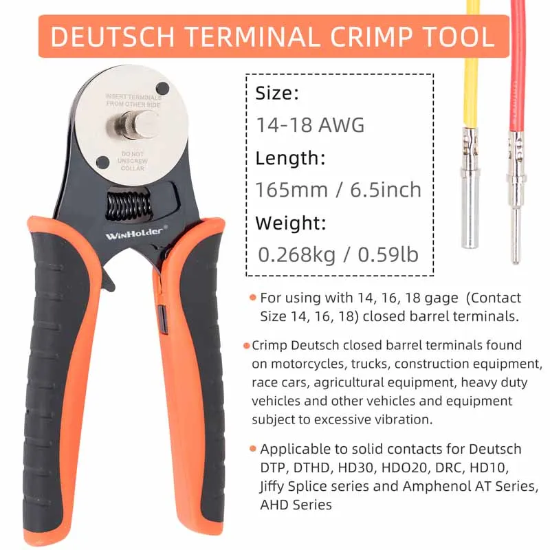 Winholder Deutsch Electrical Repair Crimping Tool - 4 Way Indent 14 16 18 AWG Cables for D-Sub Contacts Connectors Terminals