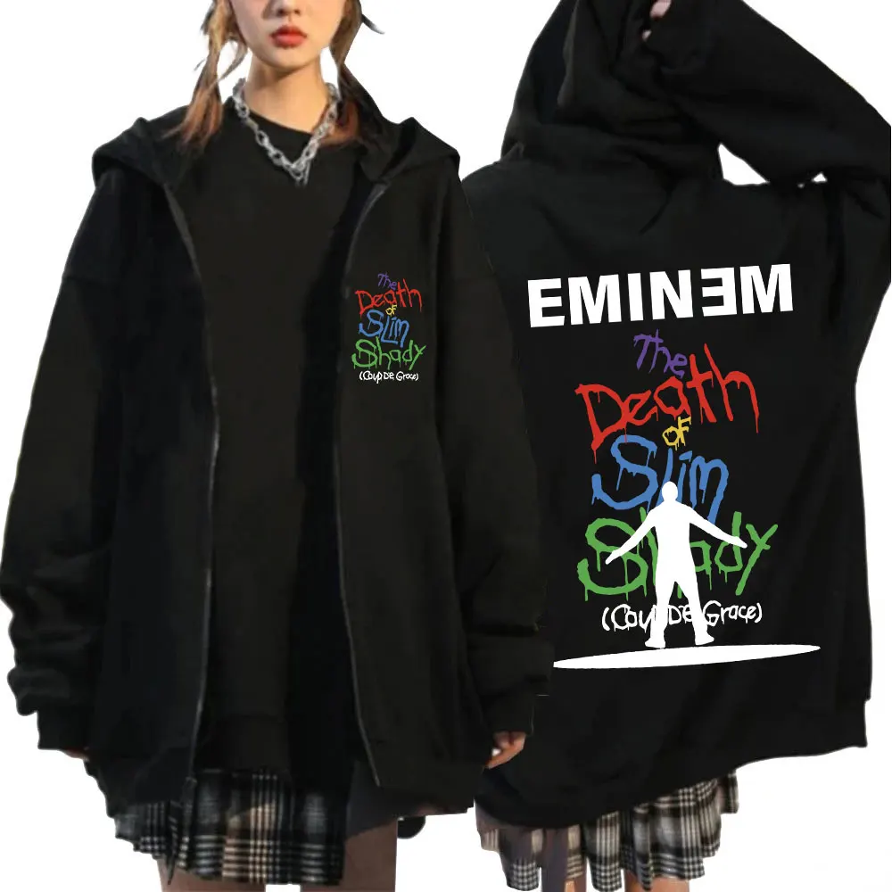 

Толстовка Rapper Eminem «Death of Slim» на молнии, мужская и женская одежда, Модный свитшот на молнии с капюшоном, повседневный винтажный пуловер
