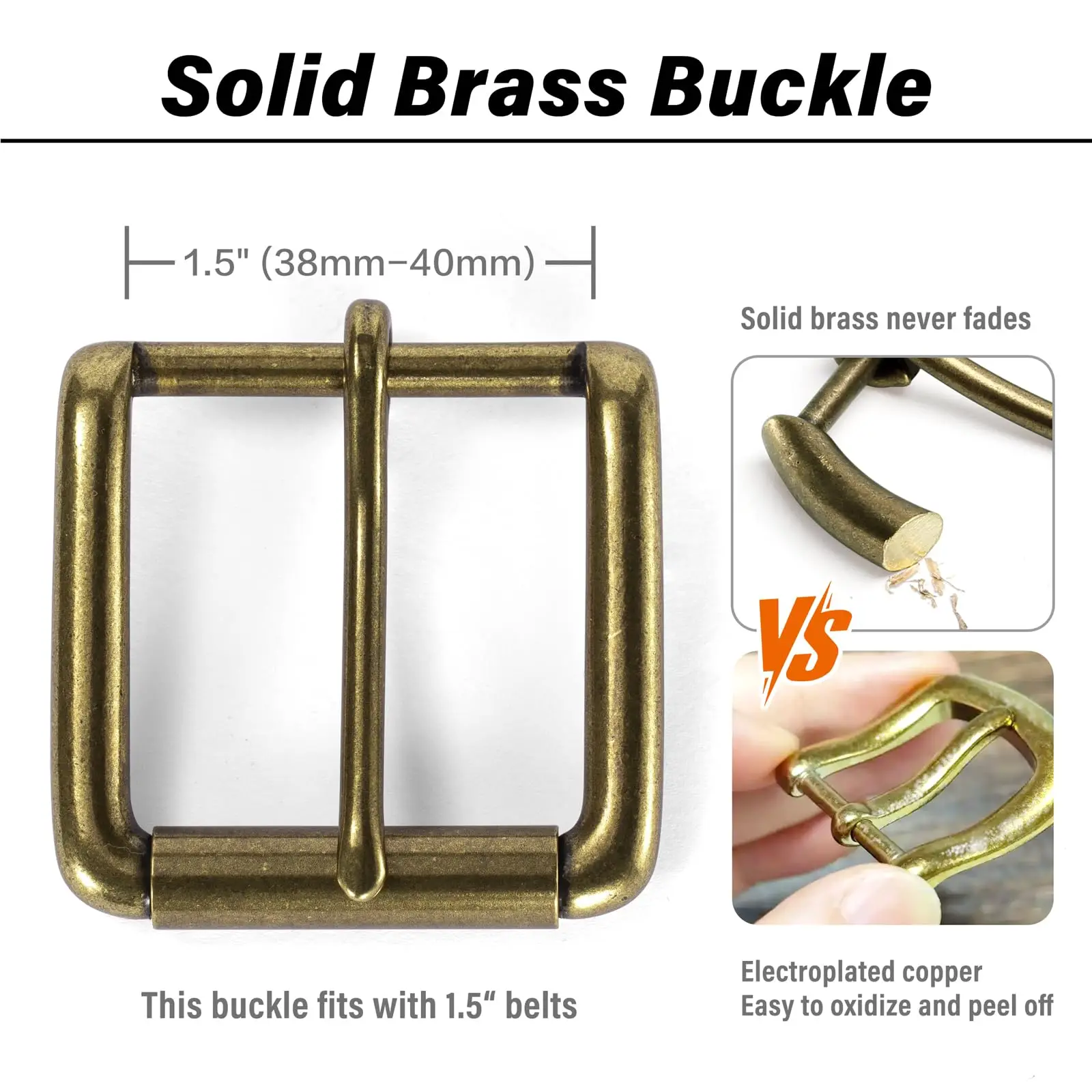 Hebillas de Metal de latón macizo para hombre, hebilla de rodillo para cinturón, pantalones vaqueros, cinturones individuales, cierre de cabeza, manualidades de alta resistencia, 40mm, 1 ud.