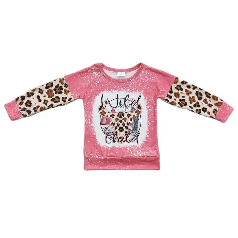 

Girls Leopard Print Bull Head Pink Long Sleeve Top