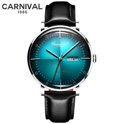 Carnival Brand 3D Curved Dial Luxury Sapphire Automatic Watch for Man Leather MIYIOTA Mechanical Watch Sports Wristwatch Male