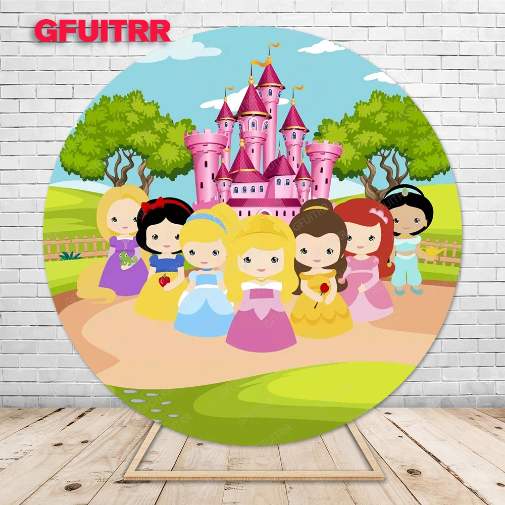 Disney Princess Theme Round Background Girls Birthday Party Decoration Photo Baby Shower Flowers Circle Background Booth puntelli