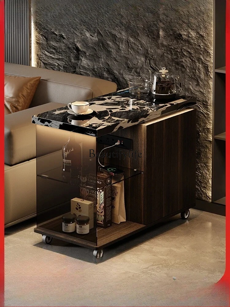 

Italian rock slab sofa side cabinet side cabinet movable multi-functional tea cabinet