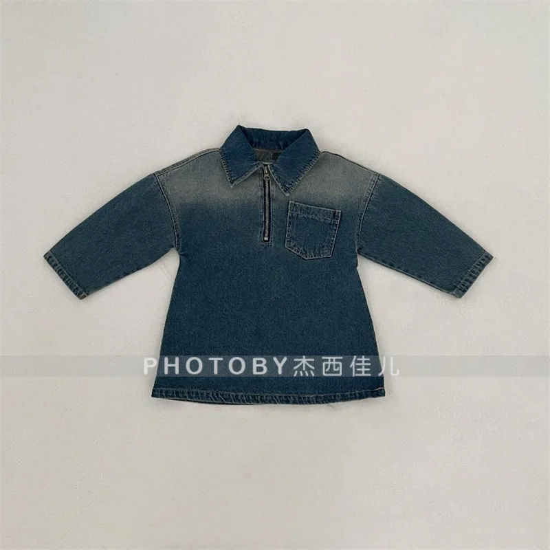 فستان بناتي من قماش الدنيم ملابس أطفال كورية لخريف وشتاء 2025 معطف طويل عصري وبسيط #3