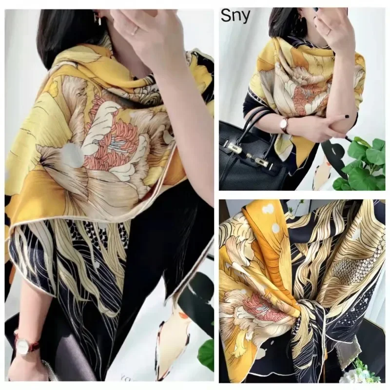 110 square scarves 2023 new Douyin hot-selling brocade silk scarf retro decorative scarf shirt decorative shawl