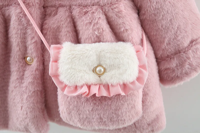 2 Teile/satz Entzückende Winter Kinder Pelzigen Kleidung Süße Bogen Weiche Warme Mantel 0-3 Jahre Altes Kind mantel + Tasche Kinder Neue Jahr Tragen – Detail 9