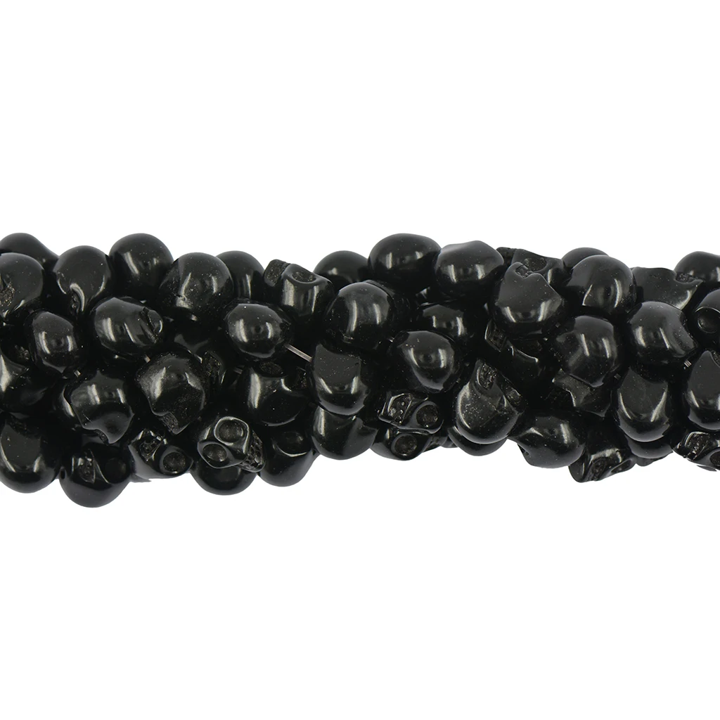 Black  ONE strand  32 pcs beads 10x12mm synthetic Howlite turquoise 3D human head skull loose beads