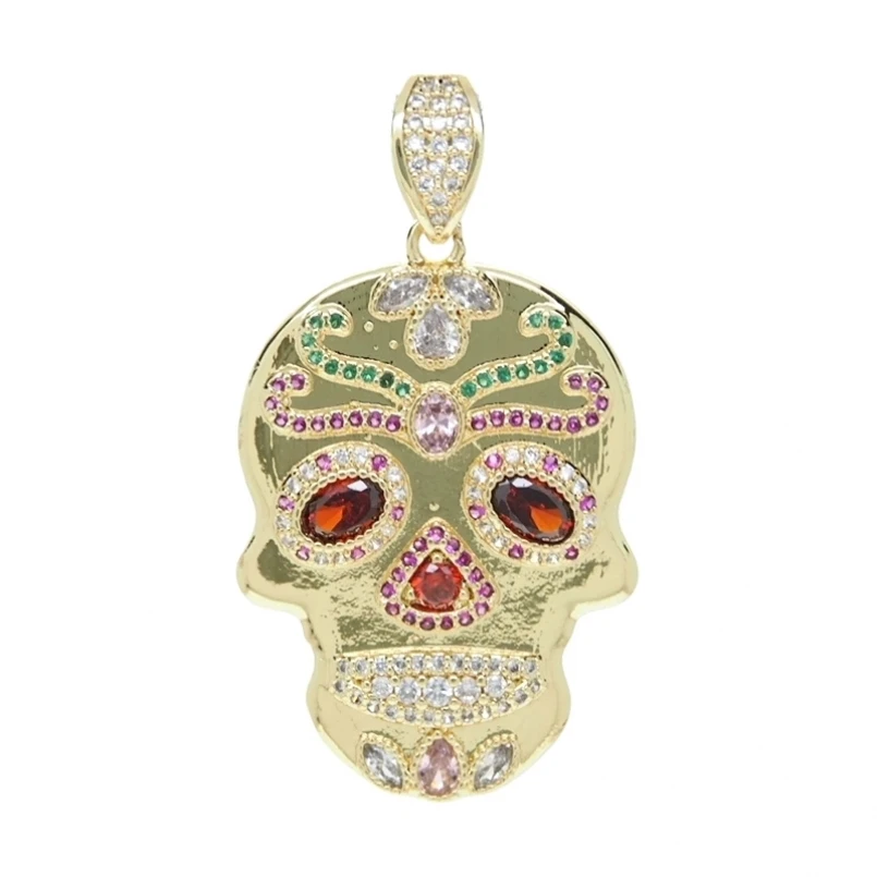 10Pcs Party Gift Animal Skull Pendant Gold Plated Copper Metal Rainbow Cubic Zirconia Jewelry Accessories DIY Necklace Making