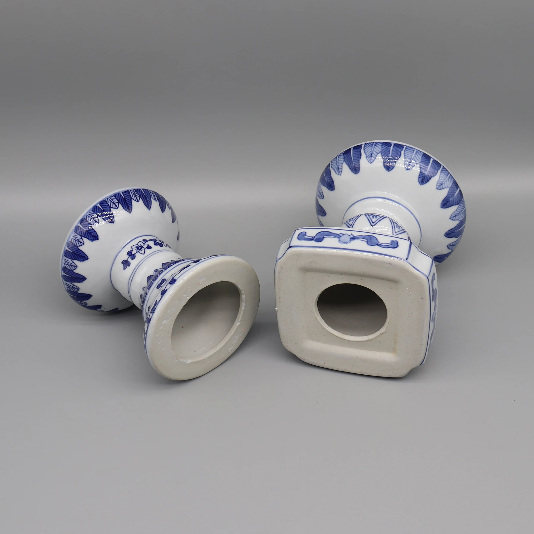 Blue & White Ceramic Candle Holder, Candle Stand, Table Accessory