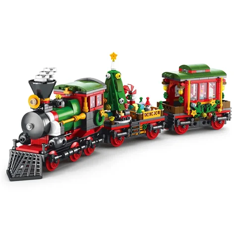 Creativity Winter Village Christmas Train Model Building Blocks Bricks Xmas Tree Decor Bricks Set Toys Gift
