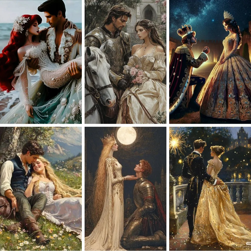 

DIY Princess and Prince Couples Diamond Painting Embroidery Romantic Diamond Mosaic Fairytale Wedding Art Full Square Hobby Gift