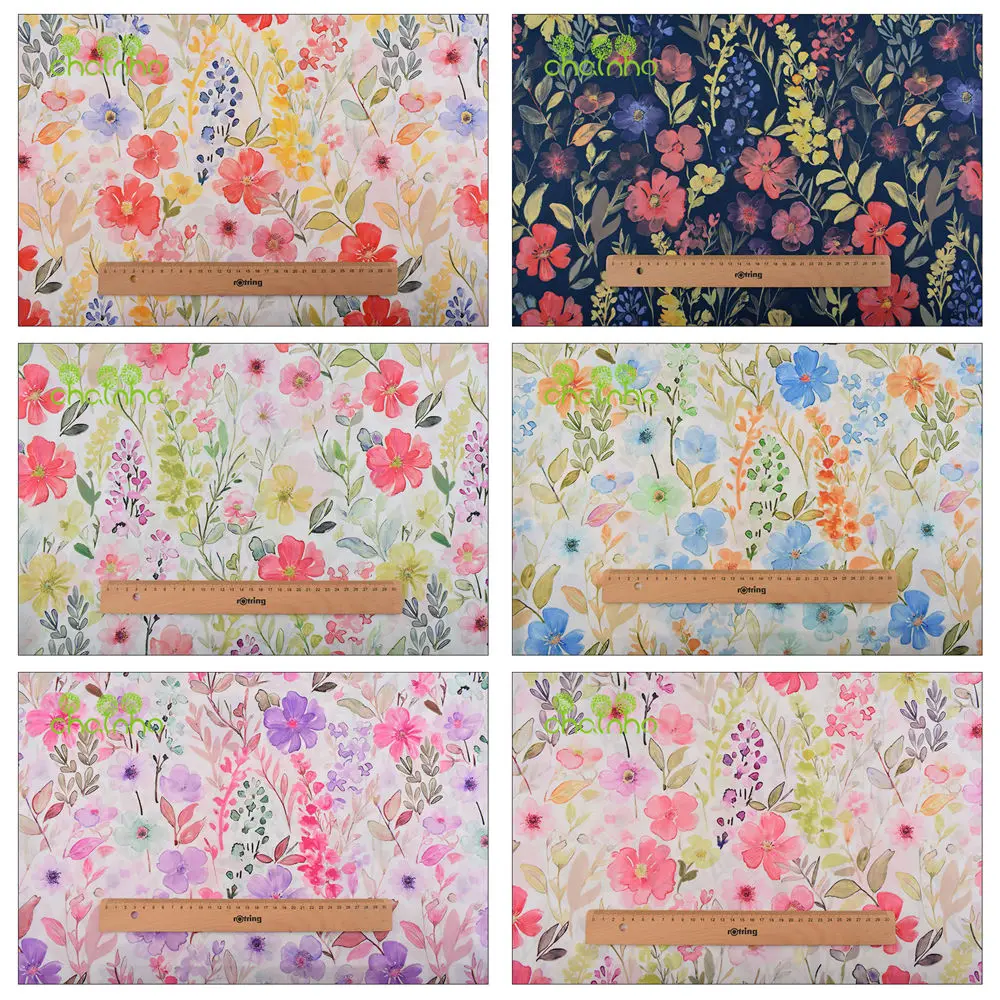 Chainho,Printed Plain Weave Poplin Cotton Fabric,DIY Quilting Sewing Material,Patchwork Cloth,Floral Series,3 Sizes,J26PC19