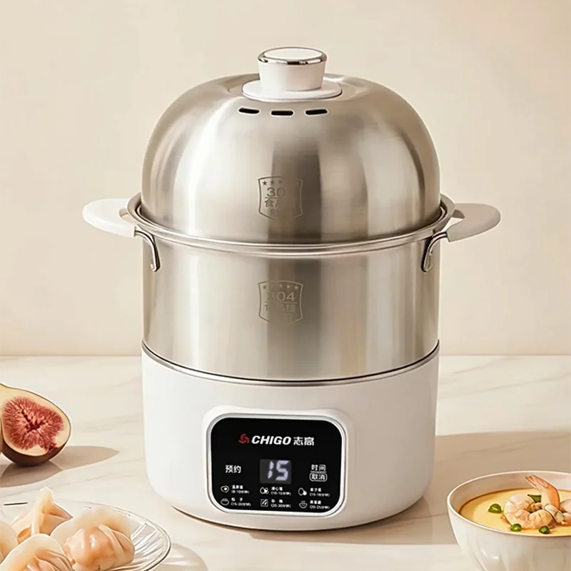 Automatic Egg Cooker Steamer Breakfast Machine Egg Custard Steaming Cooker Double Layer Food Warmer with Appointment 220V