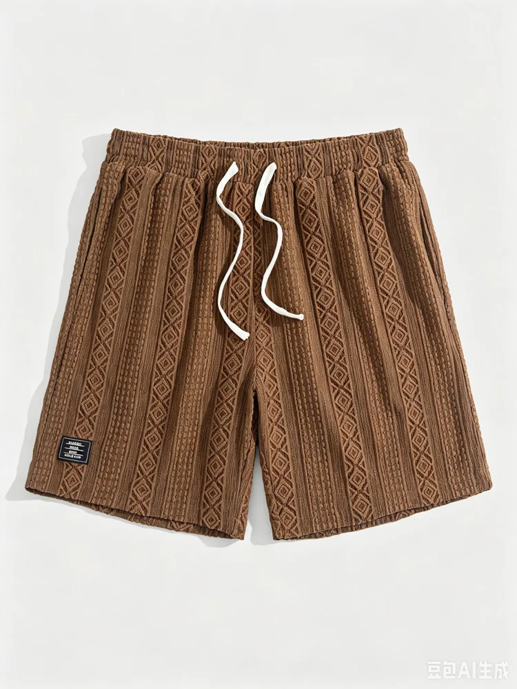 Men's Jacquard Textured Casual Shorts Elastic Drawstring Waist Loose Straight Leg Knee Length Beach Shorts 2026 Summer Sweatpant