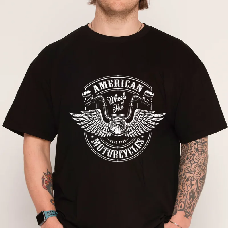 تي شيرت جناح الدراجة النارية 100% قطن برقبة دائرية تي شيرت بأكمام قصيرة تي شيرت رجالي غير رسمي