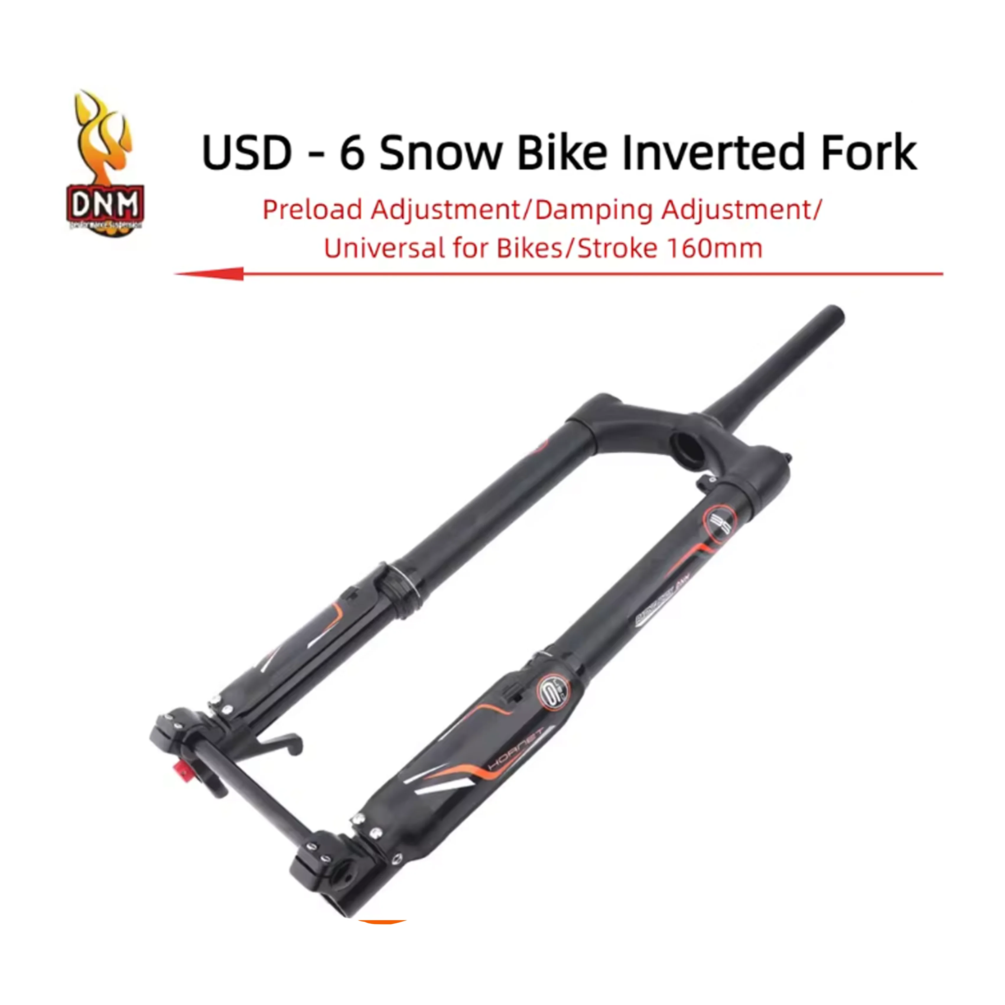 DNM 550mm USD-6 FAT 26/27.5 Inch Inverted Front Fork Coil Spring Snow Beach Fat Bike 160mm Travel 15*150mm Axle Taper Tube