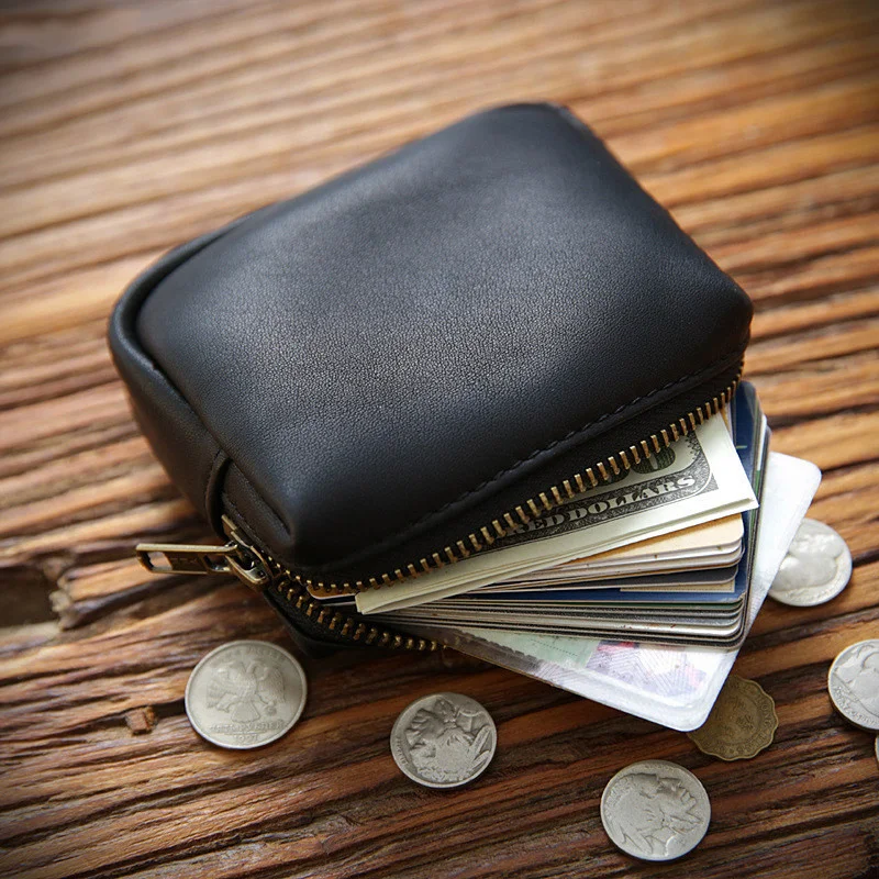 

100% Genuine Leather Coin Purse For Men Women Vintage Handmade Short Small Zipper Pocket Case Card Holder Money Bag Wallet