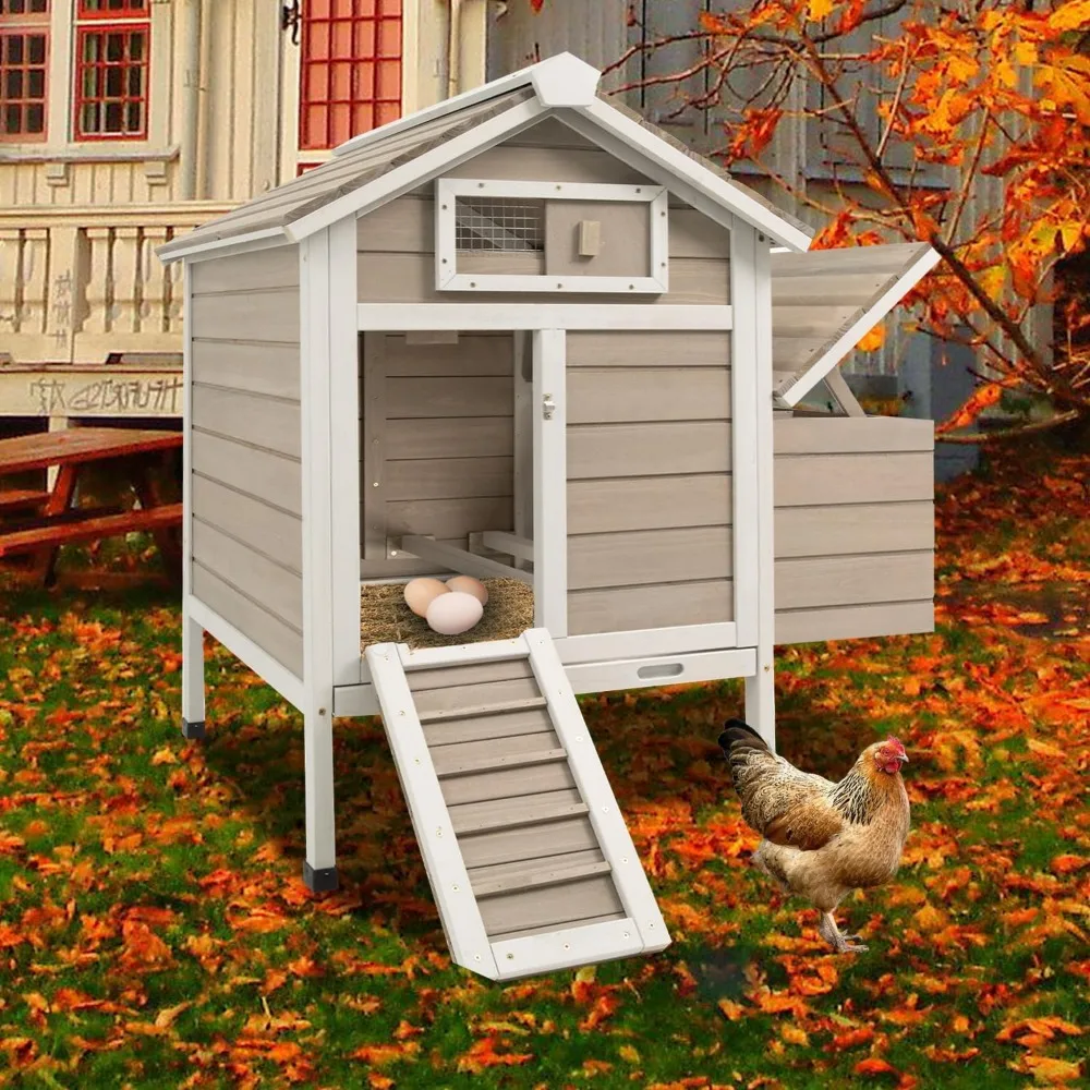 

Chicken Coop Chicken House Outdoor with Removable Trays, Wooden Rabbit Hutch Poultry Cage with Nesting Box, Indoor Hen House Chi