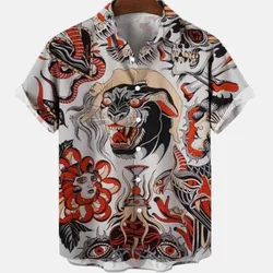 Hawaiian Men's Casual Floral Shirt Short Sleeved Dragon Pattern 3D Printing Original Summer Oversized Street Top-level Sale