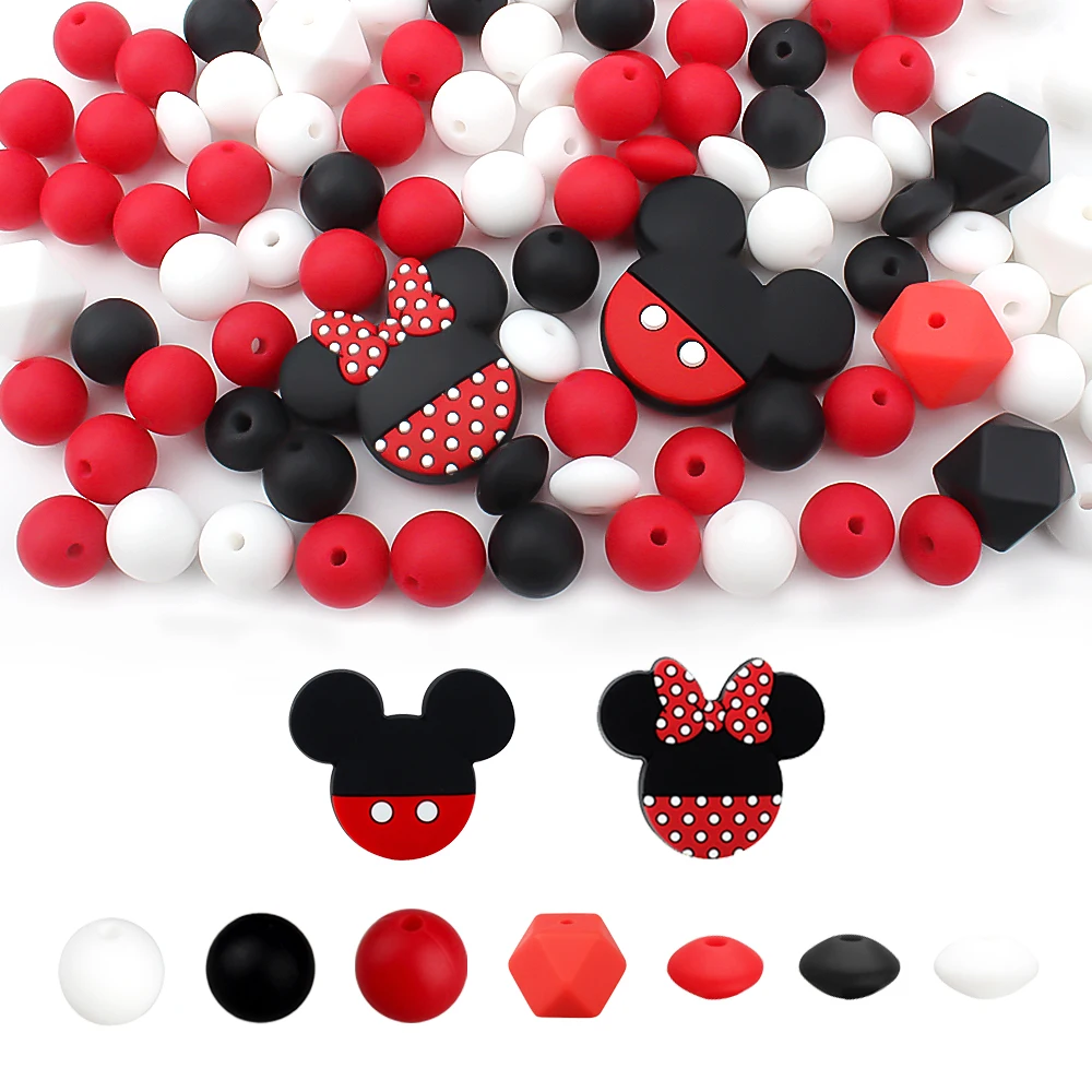 35Pcs/Set Silicone Focal Beads Mouse Round Lentil Loose Beads Set For Jewelry Making Keychain Pendant Beads DIY Beaded Pen