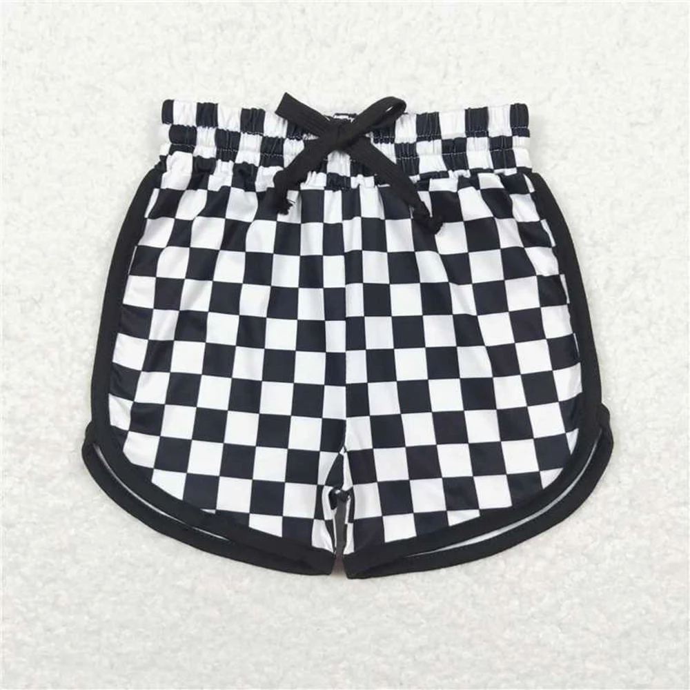 Wholesale summer shorts hot sale western boutique clothing for baby girls clothes Black and white plaid lace-up shorts