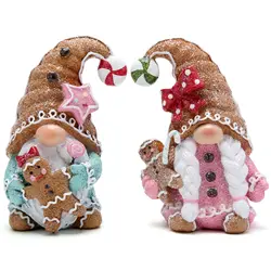 2 PCS Christmas Gingerbread Man Gnomes Decorations Xmas Swedish Tomte Figurines Decor Handmade Christmas Elves for Xmas Gift